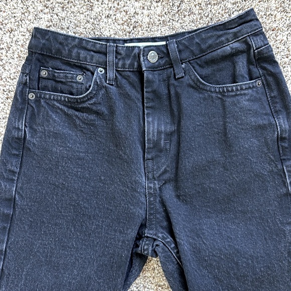 Topshop Black Straight Leg Jeans W 28 L 32 Raw Hem Zip & Button Closure - Picture 2 of 9